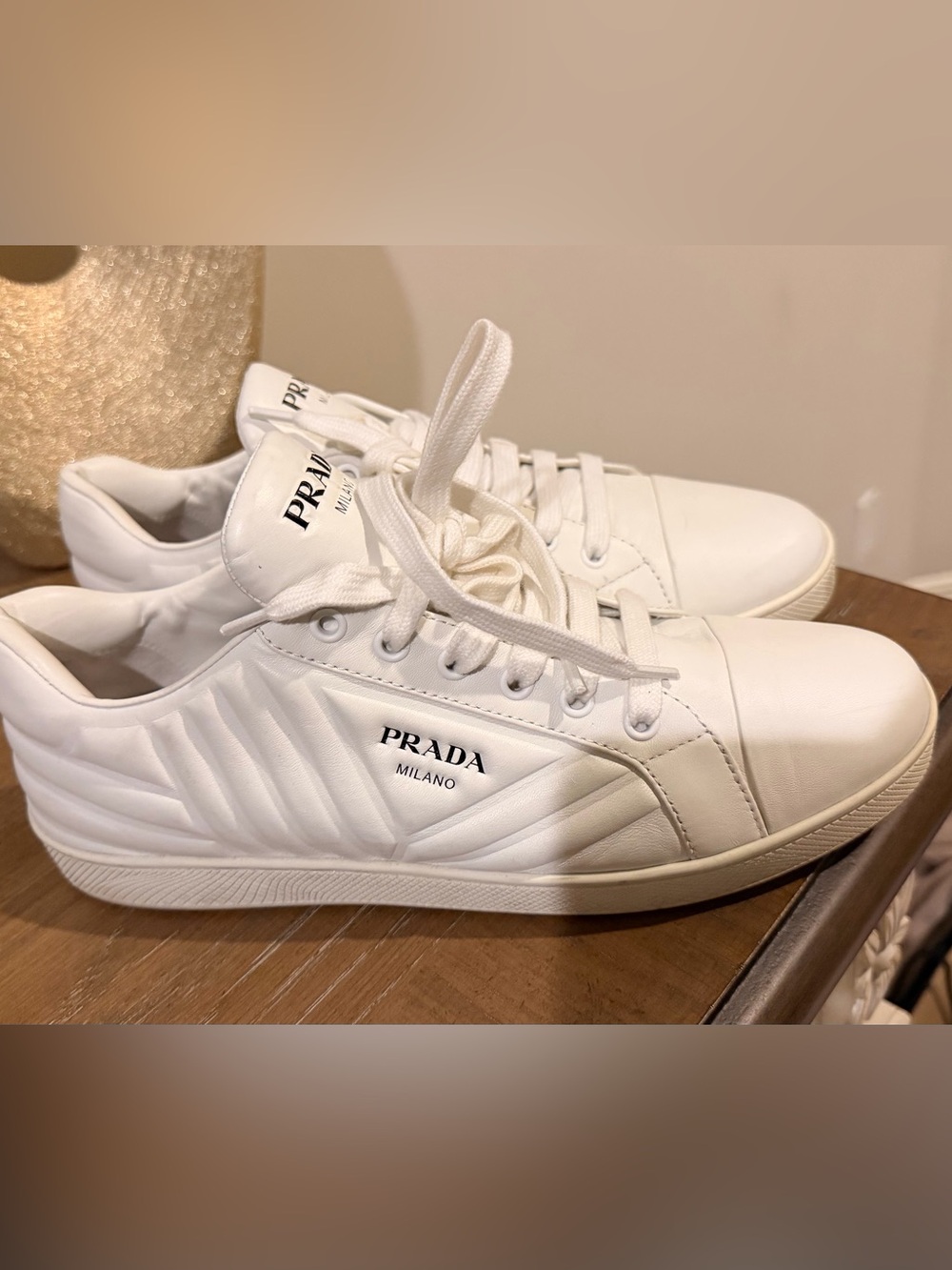 Prada White Quilted Leather Low-Top Sneakers